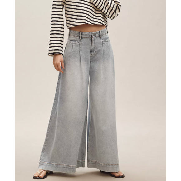 Anthropologie Pilcro Pleated Palazzo Mid Rise Wide Leg Jeans 29T - Picture 1 of 13